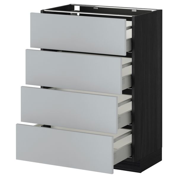 Напольный шкаф 4 фронтальных панели, 4 ящика МЕТОД / МАКСИМЕРА, черный, Веддинге серый - схема-чертеж с размерами