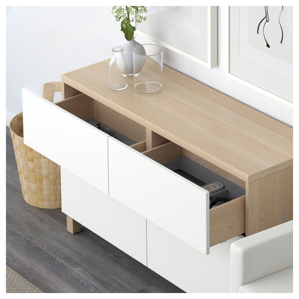 Комбинация для хранения с дверцами, ящиками БЕСТО, под беленый дуб, Лаппвикен белый (120x40x74 см) - фото 3