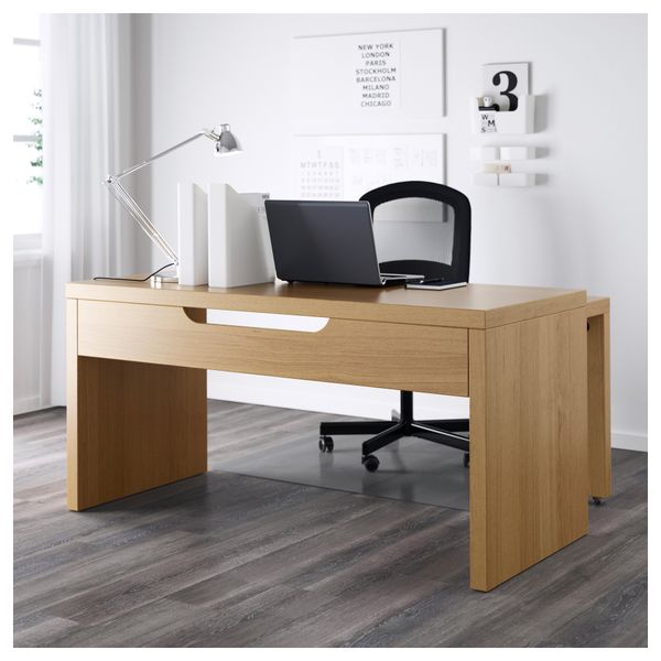 Письменный стол с выдвижной панелью МАЛЬМ, дубовый шпон (151x65 см) - фото 3