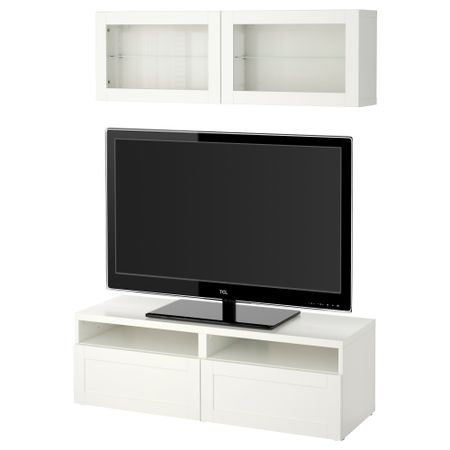 Шкаф для ТВ, комбинированный, стекляные дверцы БЕСТО, Ханвикен, Синдвик белый прозрачное стекло (120x20/40x166 см)