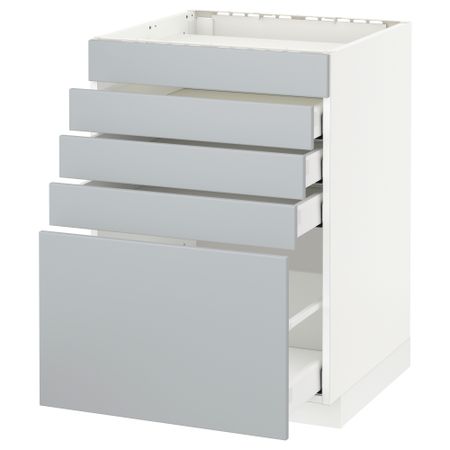 Напольный шкаф для варочной панели, 5 фасадов, 4 ящиков МЕТОД / МАКСИМЕРА, белый, Веддинге серый