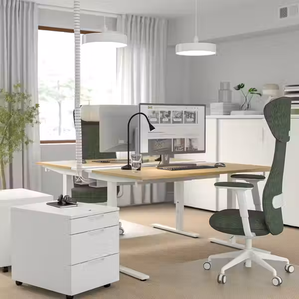 MITTZON МИТТЗОН Письменный стол - дубовый шпон/белый 140x60 см - фото 2