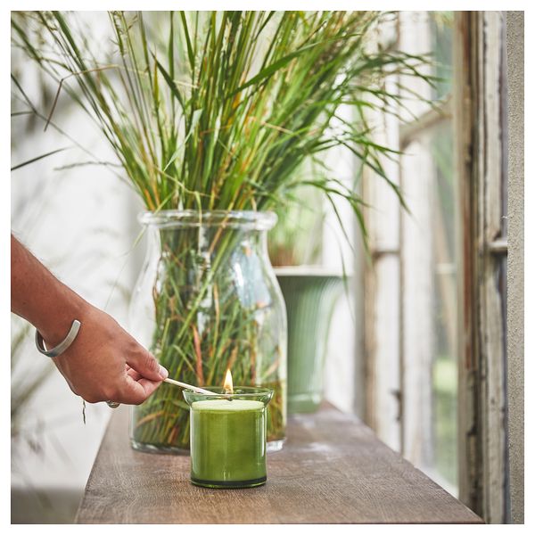 Ароматическая свеча в стакане, Свежая трава, светло-зеленый, 50 ч IKEA HEDERSAM 405.024.10 - фото 3