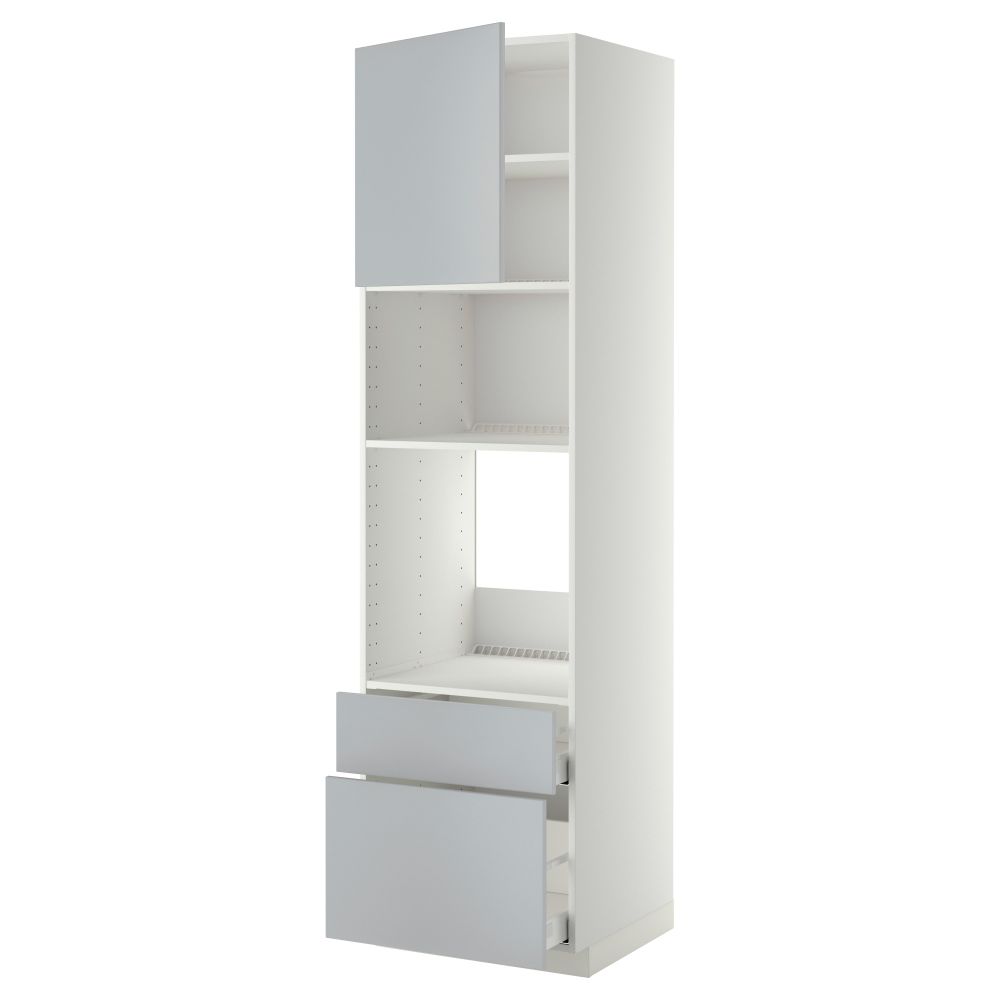 Высокий шкаф для духовки/СВЧ дверца, 2 ящика МЕТОД / МАКСИМЕРА, белый, Веддинге серый - фото 1