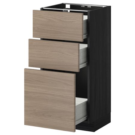 Напольный шкаф с 3 ящиками МЕТОД / ФОРВАРА, черный, Брокхульт светло-серый