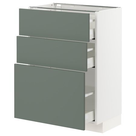 Напольный шкаф с 3 ящиками, белый/Бодарп серо-зеленый 60x37 см IKEA METOD МЕТОД / MAXIMERA МАКСИМЕРА 493.168.47