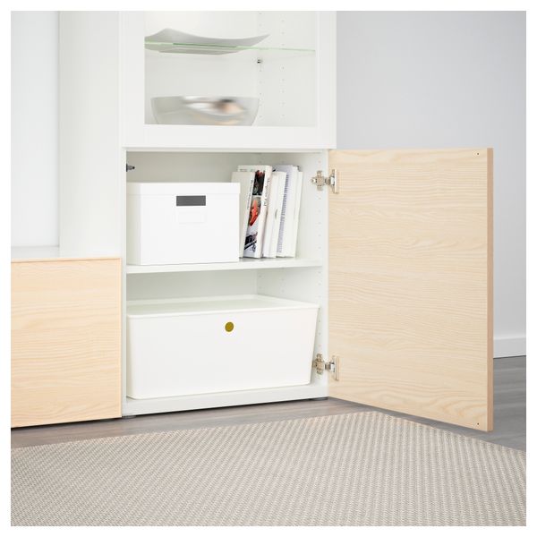 Шкаф для ТВ, комбинированный, стекляные дверцы БЕСТО, белый, Инвикен ясеневый шпон (240x40x128 см) - фото 3