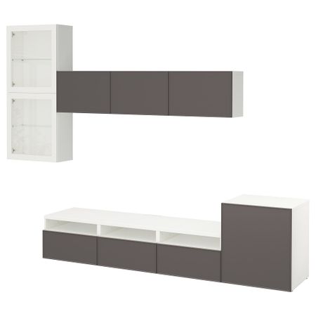 Шкаф для ТВ, комбинированный, стекляные дверцы БЕСТО, белый Грундсвикен, темно-серый прозрачное стекло