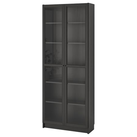 Стеллаж, черно-коричневый 80x30x202 см IKEA BILLY БИЛЛИ / OXBERG ОКСБЕРГ 292.435.50