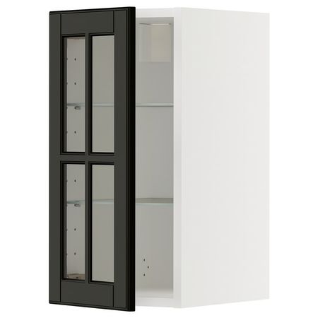 METOD Навесной шкаф/полки/стеклян дверца - белый/Bodbyn чёрный 30x60 см