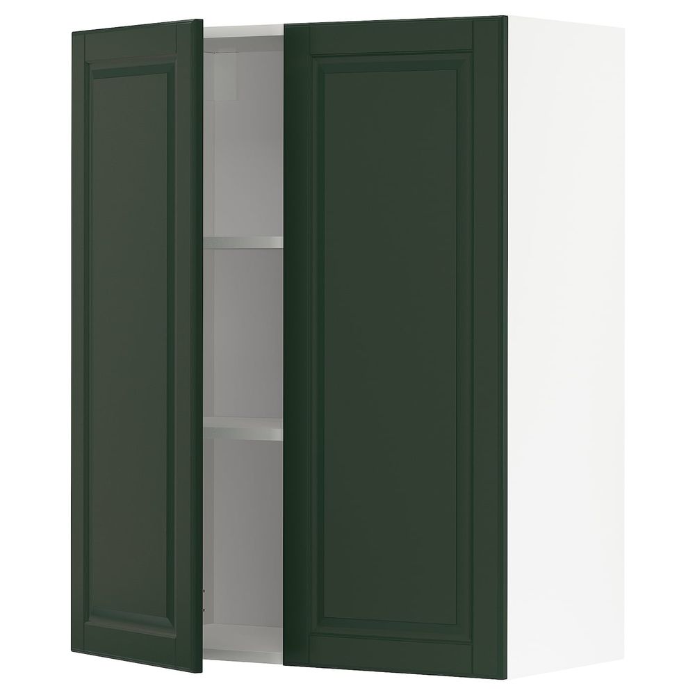 Навесной шкаф с полками/2дверцы, белый/Будбин темно-зеленый 80x100 см IKEA METOD МЕТОД 394.447.94 - фото 1