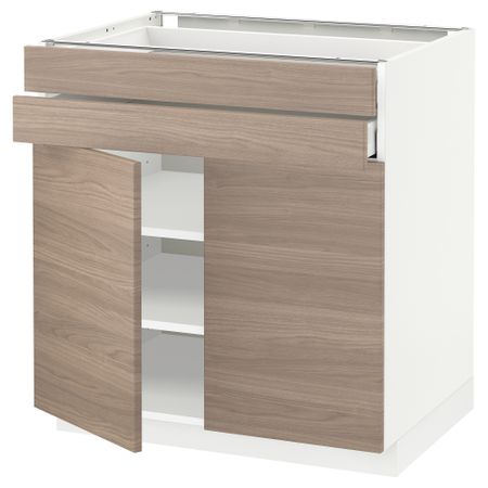 Напольный шкаф, 2 дверцы, 2 ящика МЕТОД / МАКСИМЕРА, белый, Брокхульт светло-серый