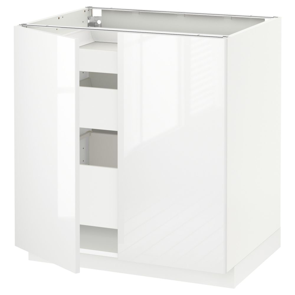 Напольный шкаф с 2 дверцами, 3 ящиками МЕТОД / МАКСИМЕРА, белый, Рингульт белый (80x60 см) - схема-чертеж с размерами