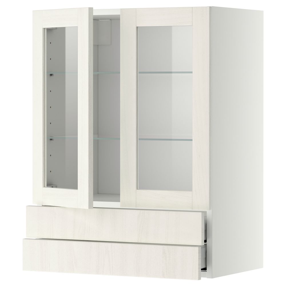 Навесной шкаф, 2 стеклянные дверцы, 2 ящика МЕТОД / МАКСИМЕРА, белый, Росдаль белый - схема-чертеж с размерами