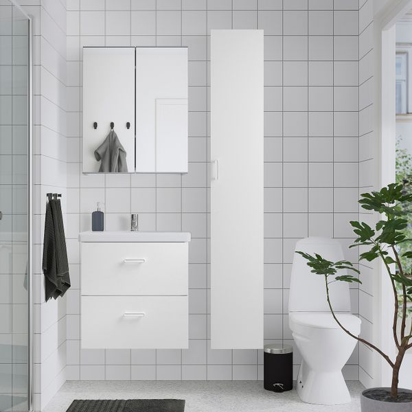 Комплект мебели для ванной,8 предм., белый/ПИЛКОН смеситель 64x43x65 см IKEA FISKÅN ФИСКОН / TVÄLLEN ТВЭЛЛЕН 994.373.52 - схема-чертеж с размерами