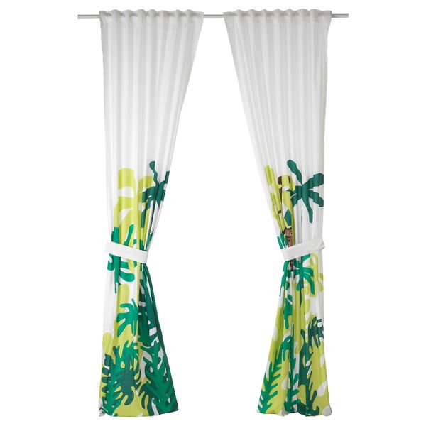 Гардины с прихватом, 2 шт., обезьянка/зеленый 120x300 см IKEA DJUNGELSKOG ДЬЮНГЕЛЬСКОГ 803.937.96 - фото 1