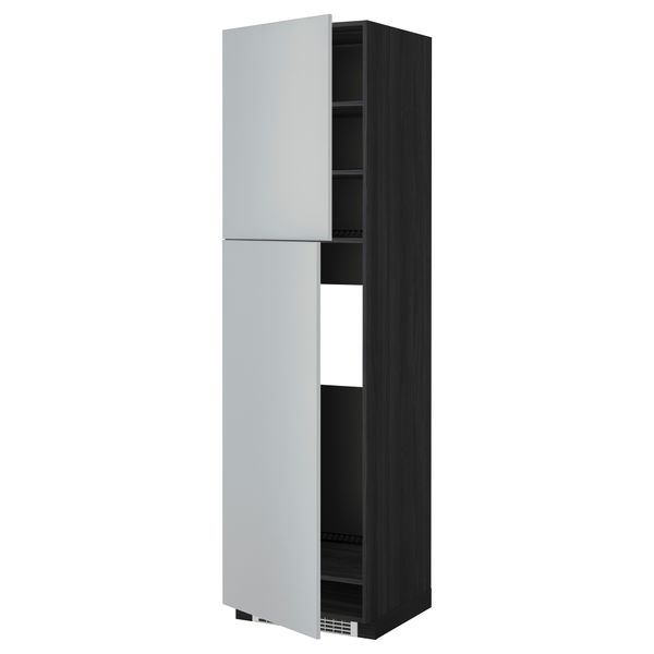 Высокий шкаф для холодильника, 2 дверцы МЕТОД, черный, Веддинге серый - схема-чертеж с размерами