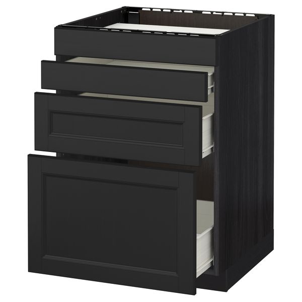 Напольный шкаф для духовки, 4фасада, 3 ящика МЕТОД / ФОРВАРА, черный, Лаксарби черно-коричневый - схема-чертеж с размерами