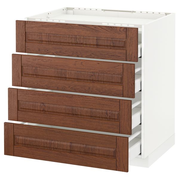 Напольный шкаф, 4 фронтальных панели, 4 ящика МЕТОД / МАКСИМЕРА, белый, Филипстад коричневый - схема-чертеж с размерами