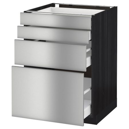 Напольный шкаф 4 фронтальных панели, 4 ящика МЕТОД / МАКСИМЕРА, черный, Гревста нержавеющ сталь