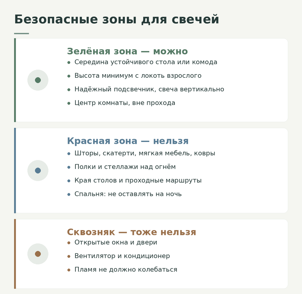 Карта квартиры: зелёные и красные зоны для свечей