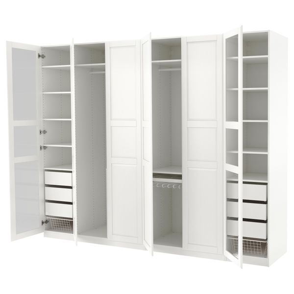 Гардероб ПАКС, белый Тисседаль, Тисседаль стекло (300x60x236 см) - фото 1