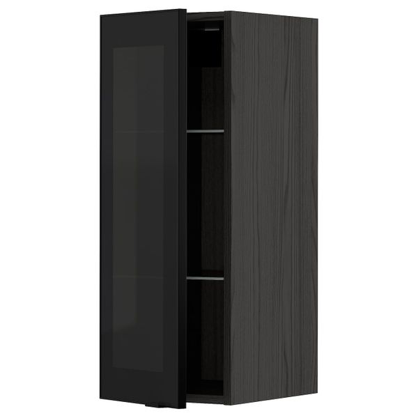 Навесной шкаф с полками, стекляными дв, черный/Ютис дымчатое стекло 30x80 см IKEA МЕТОД 593.043.30 - схема-чертеж с размерами