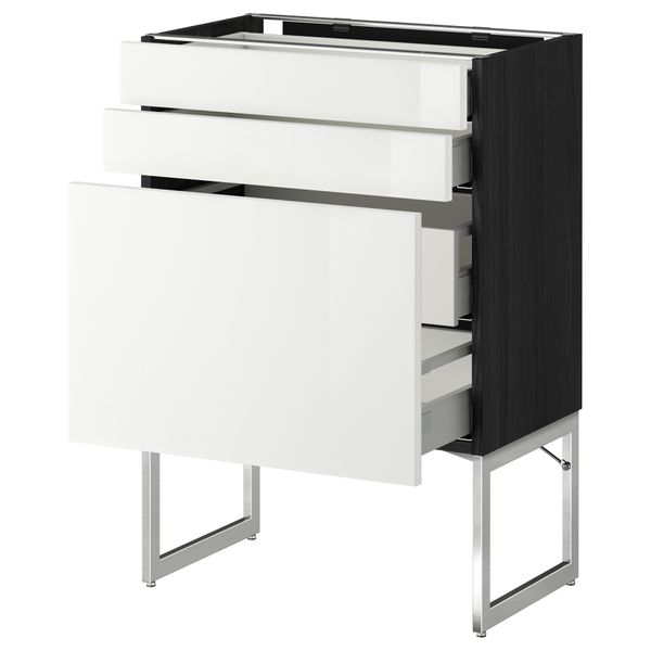 Напольный шкаф 3 фронтальных панели, 2 нижних, 2 средних ящика МЕТОД / МАКСИМЕРА, черный, Рингульт белый - схема-чертеж с размерами