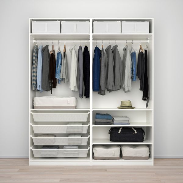 Гардероб, белый/Нюкирха закаленное стекло, орнамент «клетка» 200x66x236 см IKEA PAX ПАКС 493.057.21 - фото 3