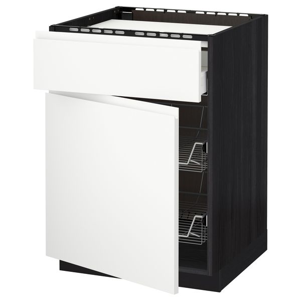 Напольный шкаф для варочной панели, ящик, 2 проволочных корзины МЕТОД / МАКСИМЕРА, черный, Воксторп белый (60x60 см) - схема-чертеж с размерами