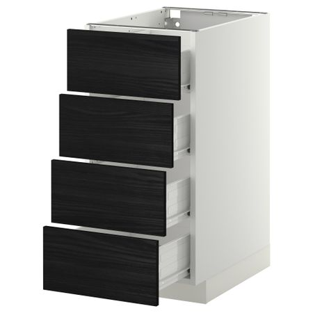 Напольный шкаф 4 фронтальных панели, 4 ящика МЕТОД / ФОРВАРА, белый, Тингсрид черный