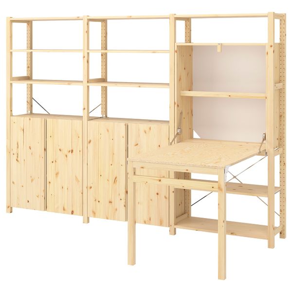 Стеллаж со столом/шкафами/полками, сосна 259x30-104x179 см IKEA IVAR ИВАР 193.047.56 - фото 1