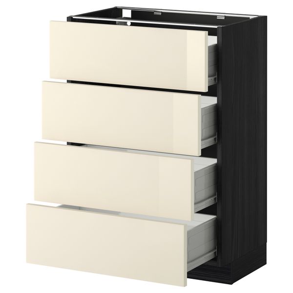 Напольный шкаф 4 фронтальных панели, 4 ящика МЕТОД / ФОРВАРА, черный, Рингульт кремовый - схема-чертеж с размерами