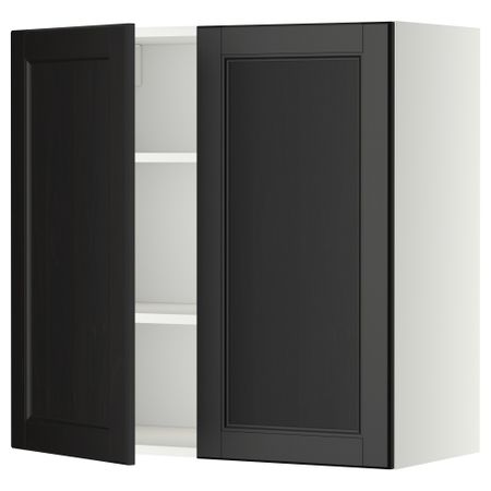 Навесной шкаф с полками, 2 дверцы МЕТОД, белый, Лаксарби черно-коричневый