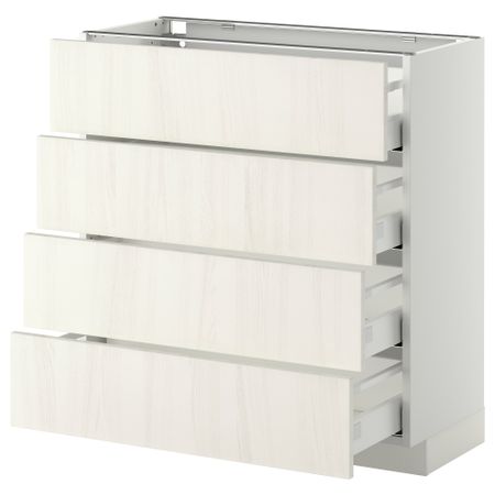Напольный шкаф 4 фронтальных панели, 4 ящика МЕТОД / МАКСИМЕРА, белый, Росдаль белый
