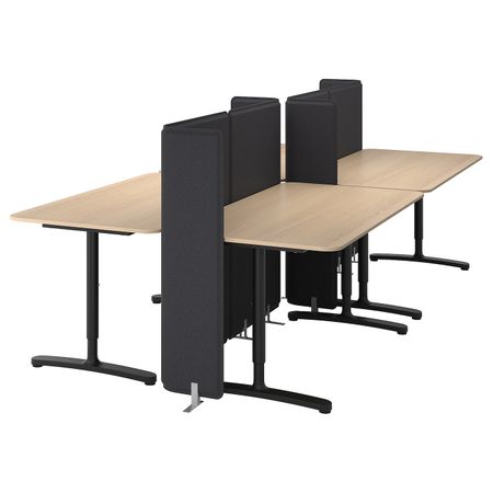 Стол с экраном, дубовый шпон, беленый, черный 320x160 120 см IKEA БЕКАНТ 192.882.14