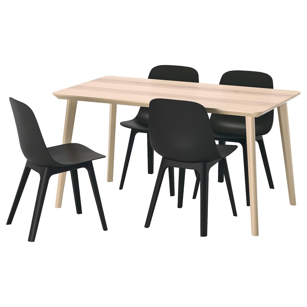 Стол и 4 стула, ясеневый шпон/антрацит 140x78 см IKEA LISABO ЛИСАБО / ODGER ОДГЕР 493.050.66 - фото 1