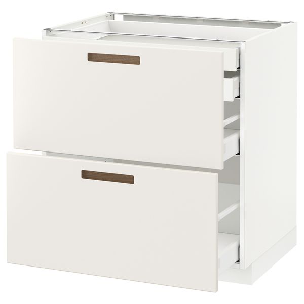 Напольный шкаф 2 фронтальные панели, 2 нижних, 1 средний, 1 высокий ящик МЕТОД / МАКСИМЕРА, белый, Мэрста белый - схема-чертеж с размерами