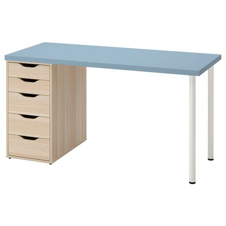 Письменный стол, голубой/под беленый дуб 140x60 см IKEA LAGKAPTEN ЛАГКАПТЕН / ALEX АЛЕКС 494.320.88
