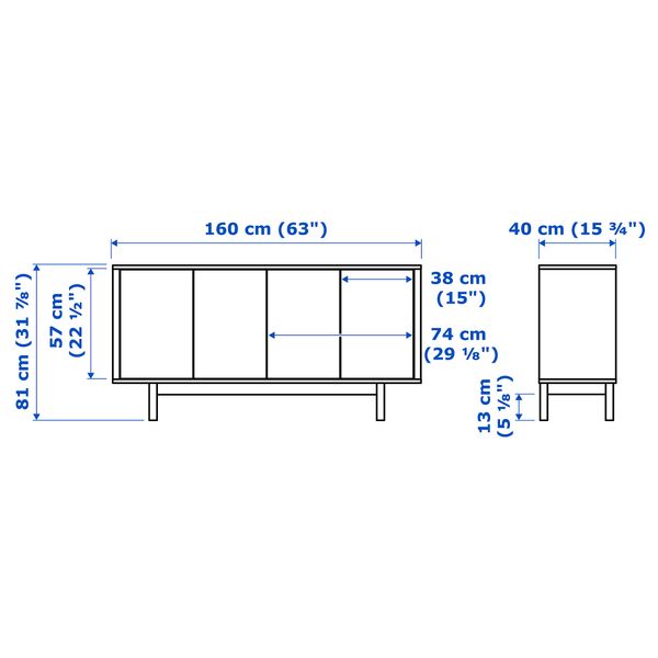 Сервант, шпон грецкого ореха, 160x81 см IKEA STOCKSTOCKHOLM СТОКГОЛЬМM СТОКГОЛЬМ 402.397.21 - схема-чертеж с размерами