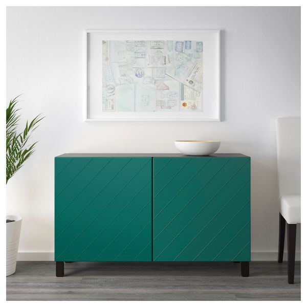 Комбинация для хранения с дверцами БЕСТО, черно-коричневый, Халлставик сине-зеленый (120x40x74 см) - схема-чертеж с размерами