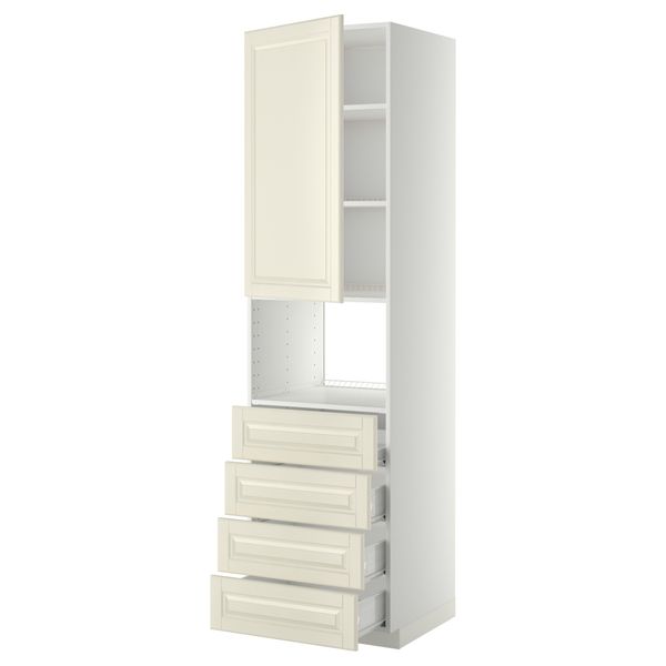 Высокий шкаф для духовки, дверца, 4 ящика МЕТОД / ФОРВАРА, белый, Будбин белый с оттенком - фото 1