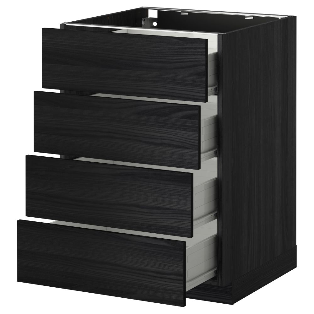 Напольный шкаф 4 фронтальных панели, 4 ящика МЕТОД / ФОРВАРА, черный, Тингсрид черный - схема-чертеж с размерами