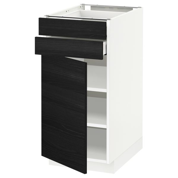 Напольный шкаф с дверцей, 2 ящиками МЕТОД / МАКСИМЕРА, белый, Тингсрид черный - схема-чертеж с размерами