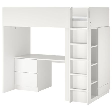 Кровать-чердак, белый белый/с письменным столом с 3 ящиками 90x200 см IKEA SMÅSTAD СМОСТАД 693.914.59