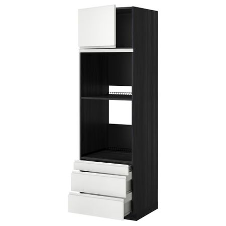 Высокий шкаф для духовки комбинированный, духовка + дверца, 3 ящика МЕТОД / ФОРВАРА, черный, Нодста белый