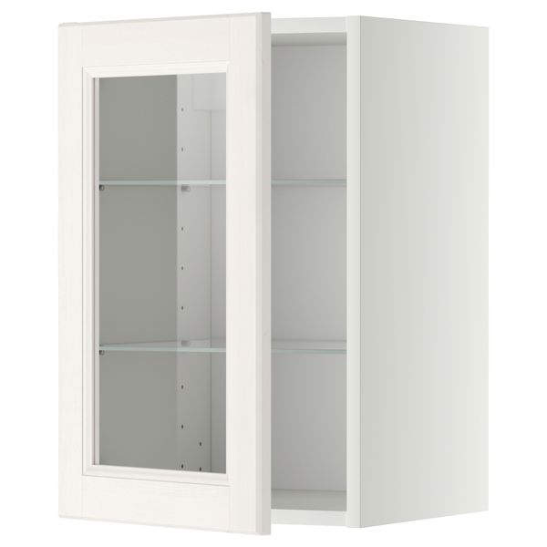 Навесной шкаф с полками, стекляными дверцы МЕТОД, белый, Лаксарби белый - схема-чертеж с размерами