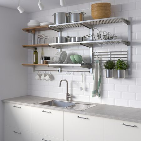 Шина/полки/сушилка/рейлинг/решетка, нержавеющая сталь/ясень IKEA KUNGSFORS КУНГСФОРС 492.543.40