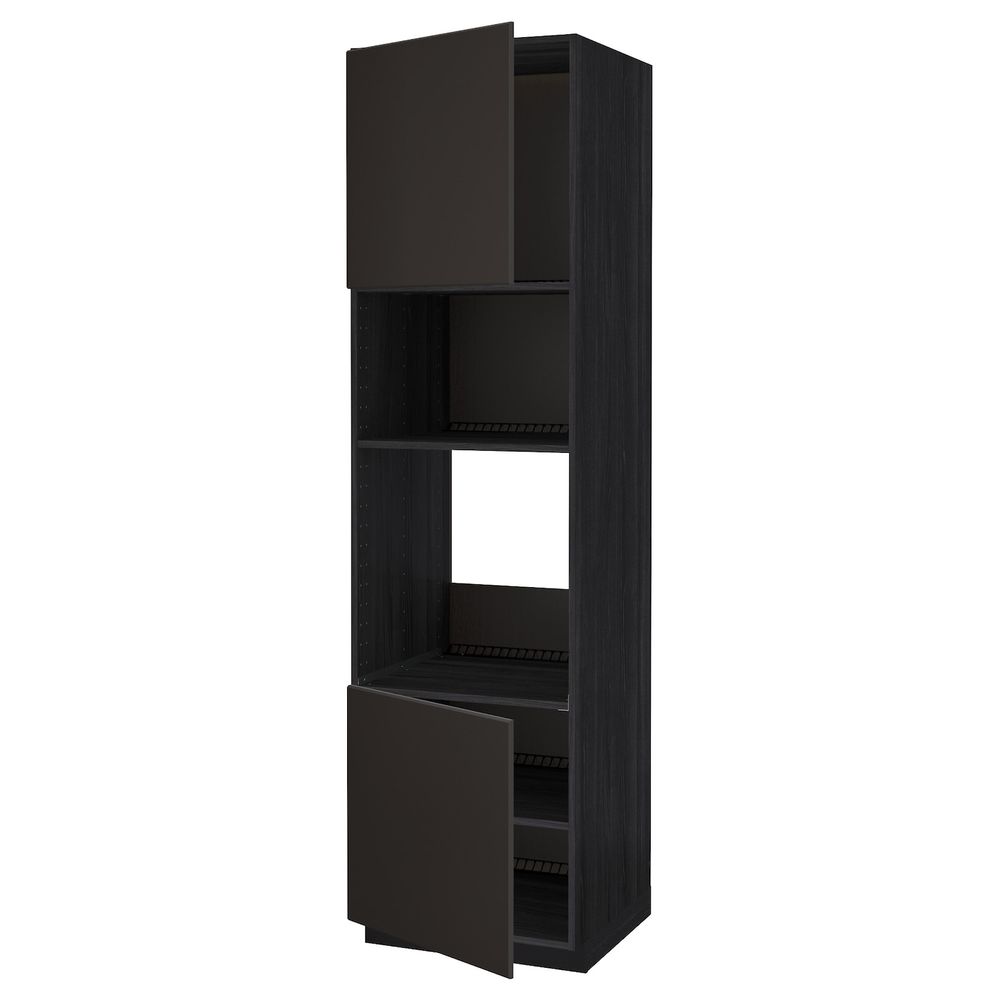 Высокий шкаф для духовки/СВЧ, 2 дверцы/полки, черный/Кунгсбакка антрацит 60x60x220 см IKEA МЕТОД 492.204.25 - схема-чертеж с размерами