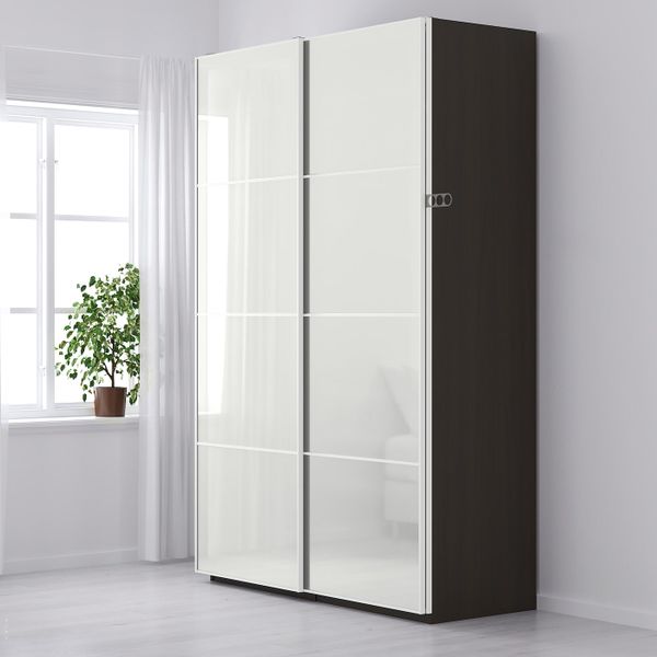 Гардероб, черно-коричневый, Фэрвик белое стекло, 150x66x236 см IKEA ПАКС 990.299.76 - фото 3